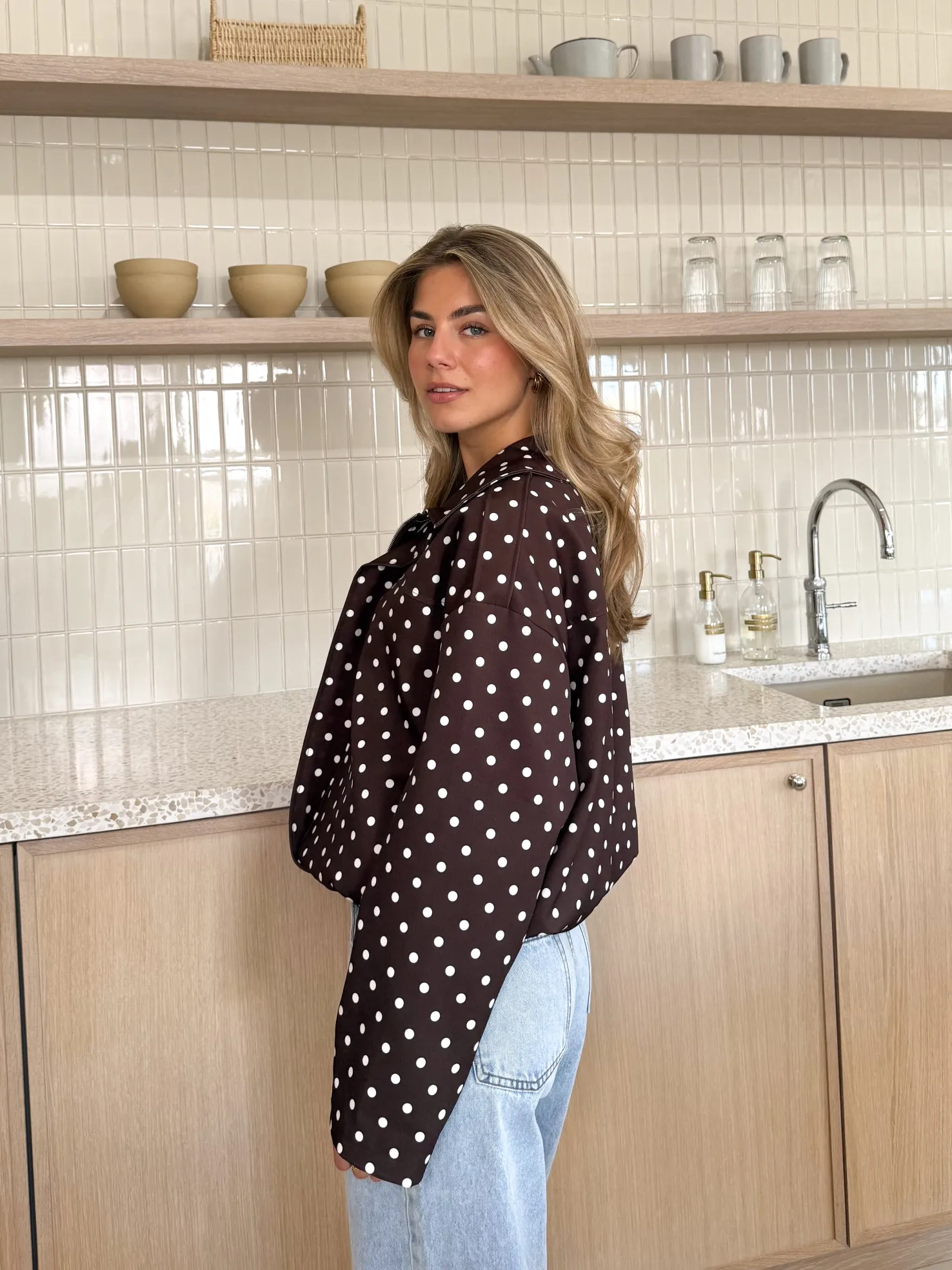 Bente polkadots jacket bruin