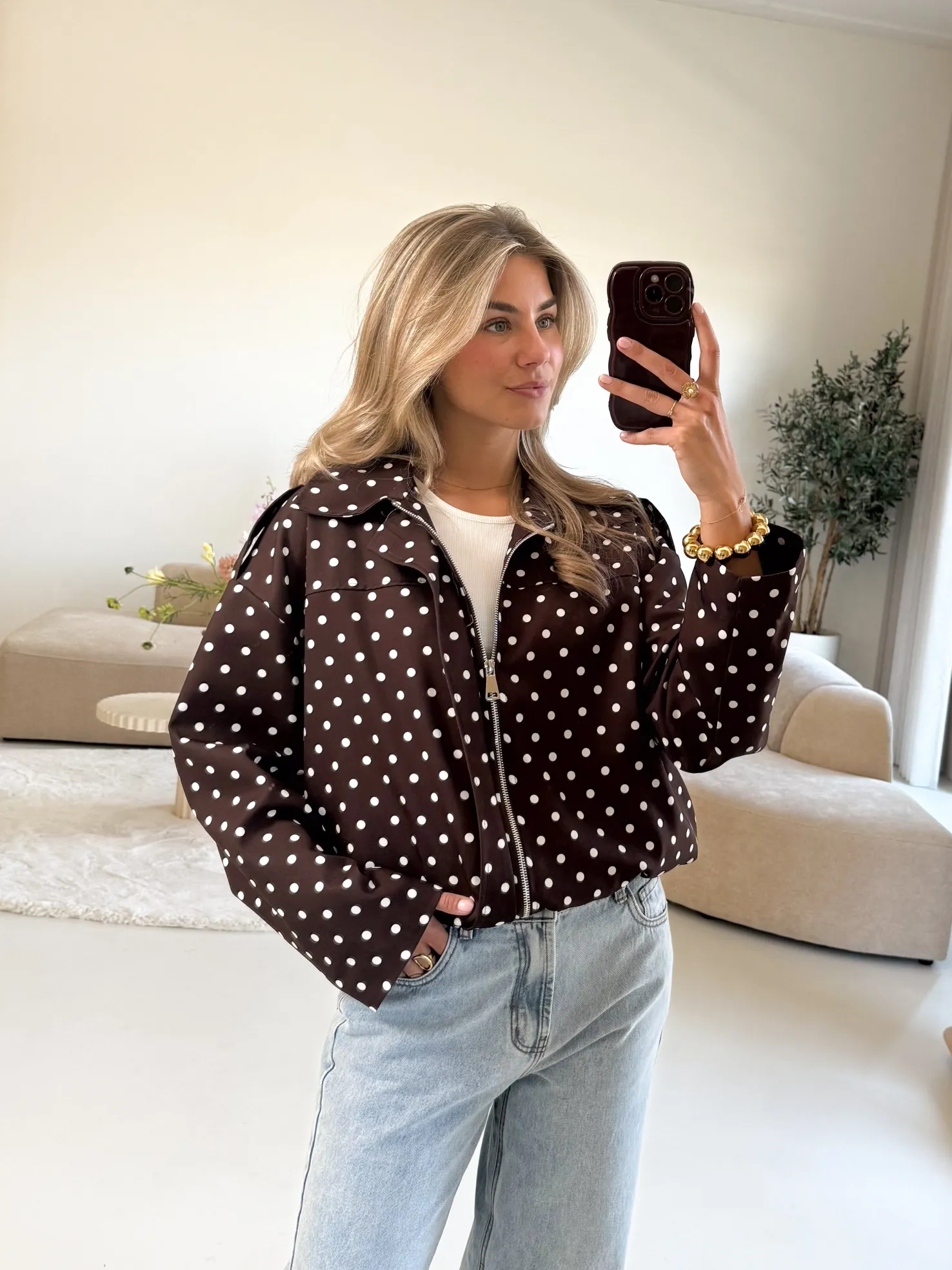 Bente polkadots jacket bruin