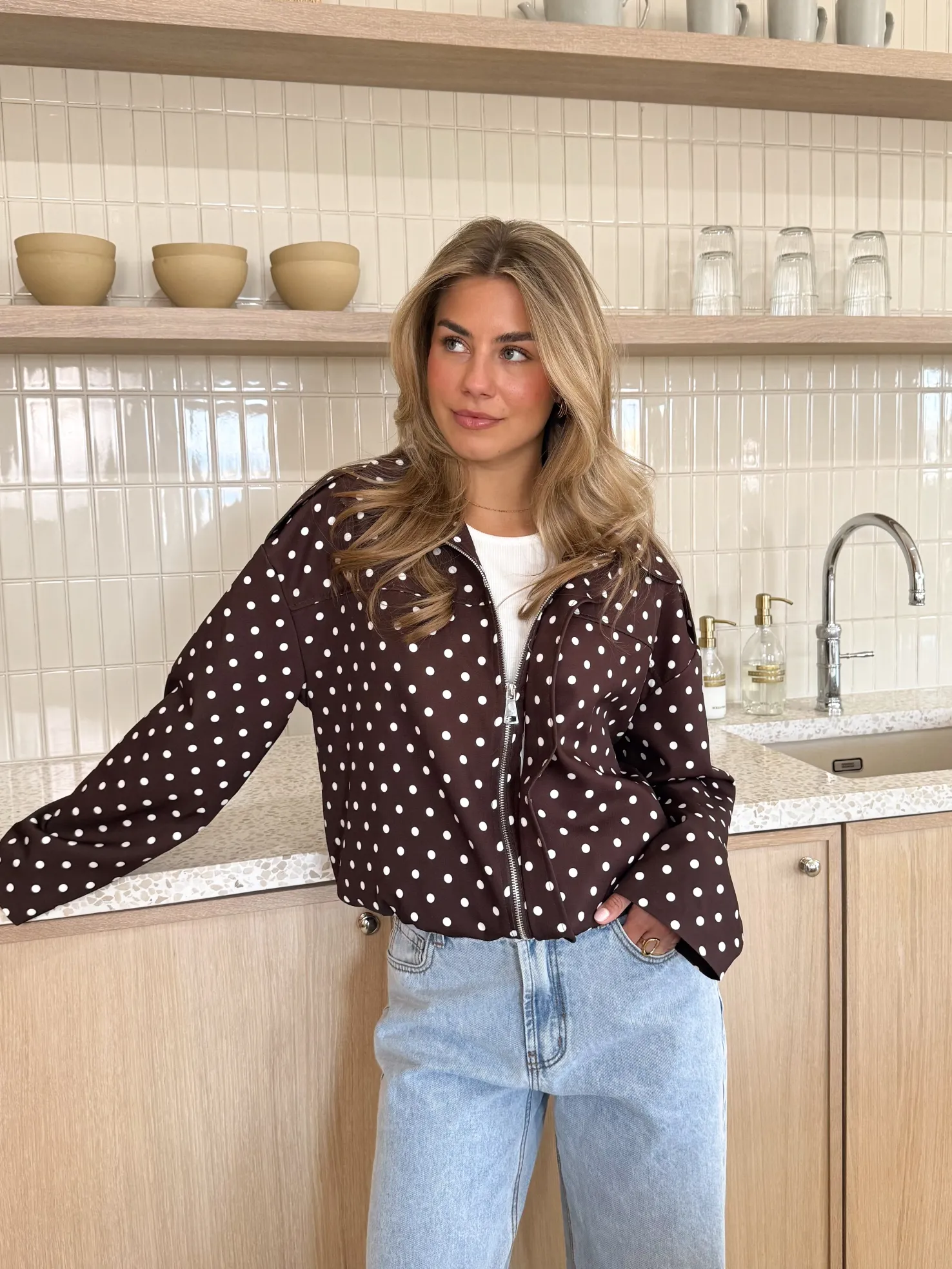 Bente polkadots jacket bruin
