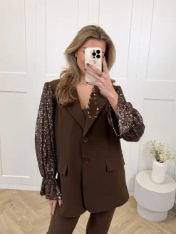 Blazer met pailletten mouwen bruin