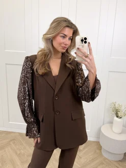 Blazer met pailletten mouwen bruin