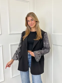 Blazer met pailletten mouwen zilver