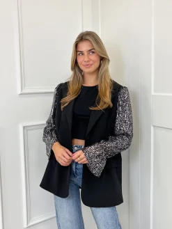 Blazer met pailletten mouwen zilver