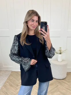 Blazer met pailletten mouwen zilver