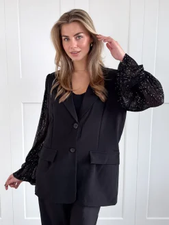 Blazer met pailletten mouwen zwart
