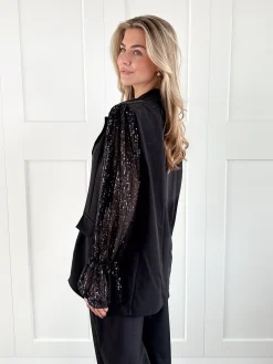 Blazer met pailletten mouwen zwart