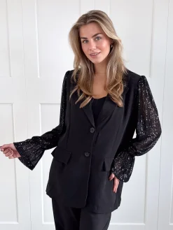 Blazer met pailletten mouwen zwart