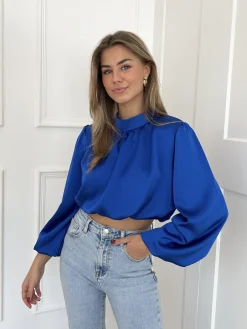 Blouse satin Nora blauw