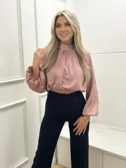 Blouse satin Nora poederroze
