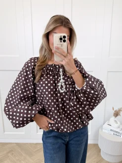 Bruine polkodots top Isaline