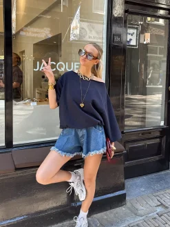 Denim short blauw