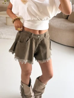 Denim short kaki
