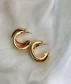 Earring double hoops goud