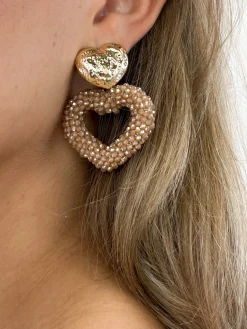 Earring Heart of pearls goud