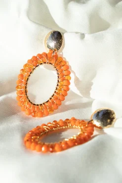 Earring ovaal beads orange