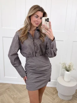 Gestreepte jurk Lina bruin