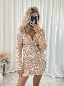 Glitter jurk Lisanne beige
