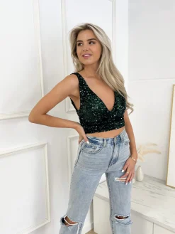 Glitter top Carice groen