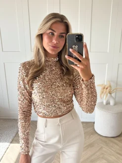 Glitter top Fenna beige