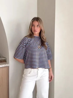 Hannah strepen tshirt blauw/bruin