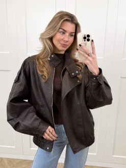 Leer look jacket Amelia bruin