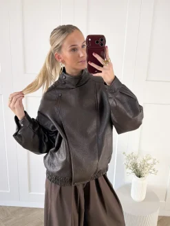 Leer look jacket Amelia bruin