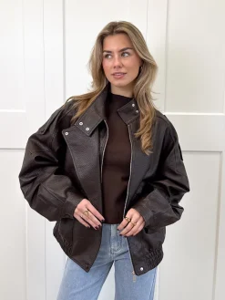 Leer look jacket Amelia bruin