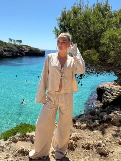 Linnen broek Lua taupe