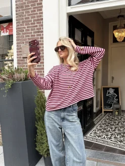 Longsleeve Sophie bruin/roze