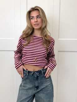Longsleeve Sophie bruin/roze