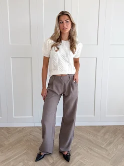 Pantalon low waist Steff donker taupe