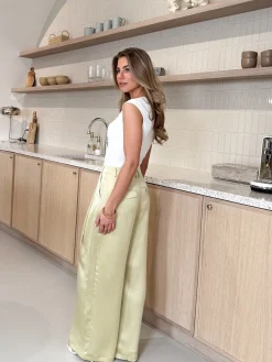 Pantalon satin Fem olive green