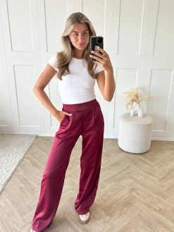 Satin broek Elin rood