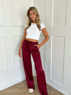 Satin broek Tess bordeaux