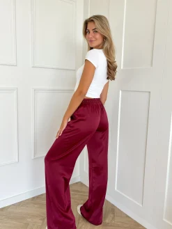 Satin broek Tess bordeaux