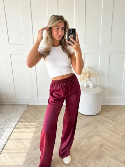 Satin broek Tess bordeaux