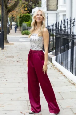 Satin broek Tess bordeaux