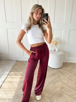 Satin broek Tess bordeaux