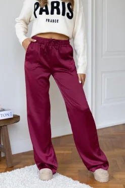 Satin broek Tess bordeaux