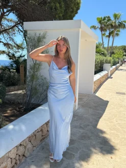 Satin dress Liva blauw