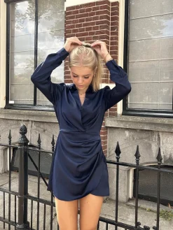 Satin dress Noa marine blauw