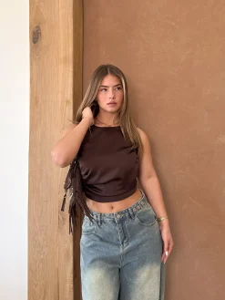 Satin top Jill bruin