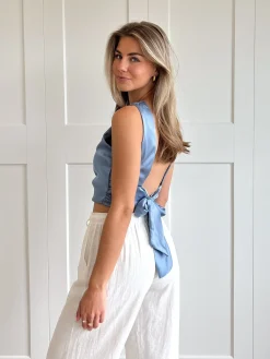 Satin top Jill ocean blue