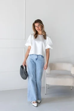 Satin top Soof wit