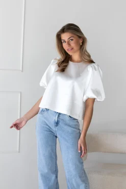 Satin top Soof wit
