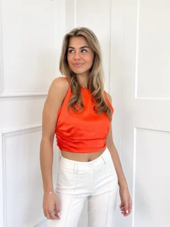 Satin wrap top Jill oranje