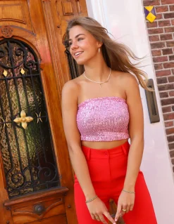 Strapless glitter top pink