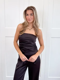 Strapless satin top Rodé bruin