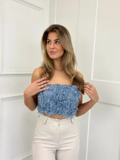 Strapless veren top blauw