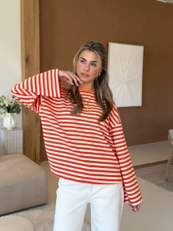 Strepen flare longsleeve oranje